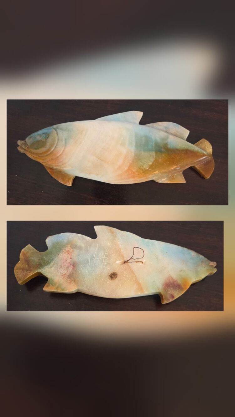 Hand Carved Polished Alabaster Onyx Stone Fish Figurine Sculpture Coastal Decor